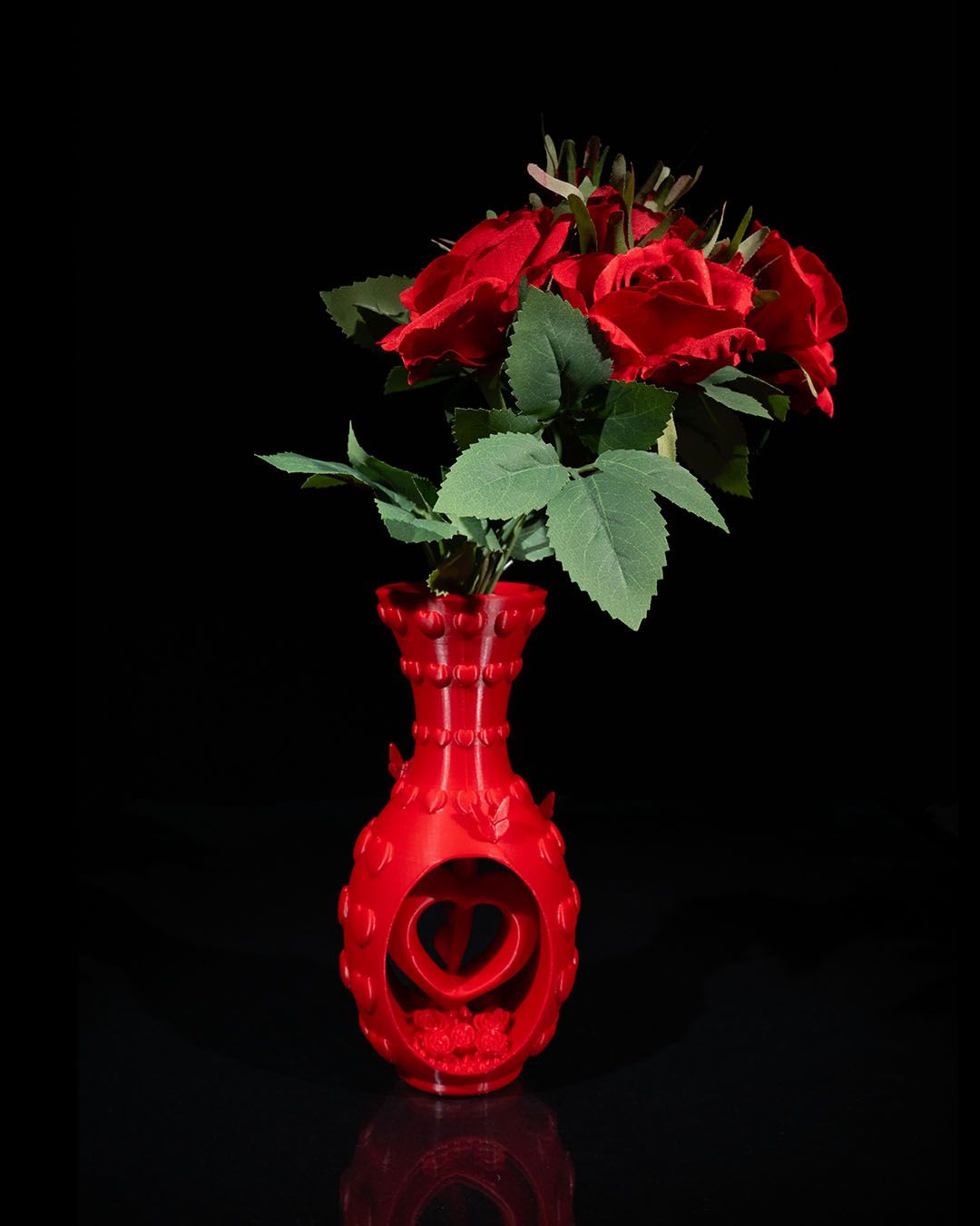 Heart and Flowers Vase (Red)