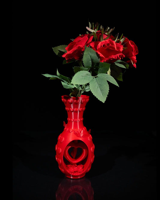 Heart and Flowers Vase (Red)