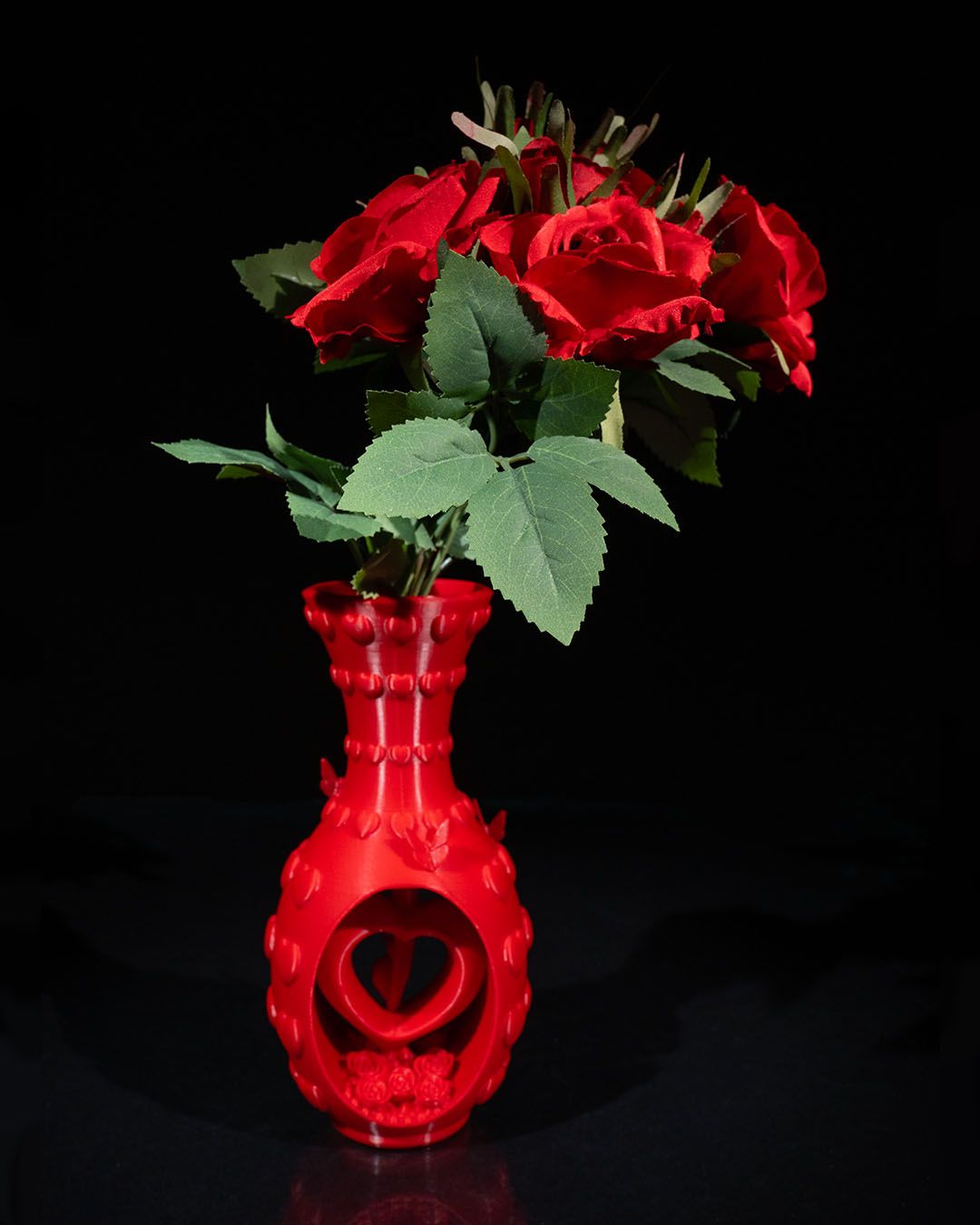 Heart and Flowers Vase (Red)